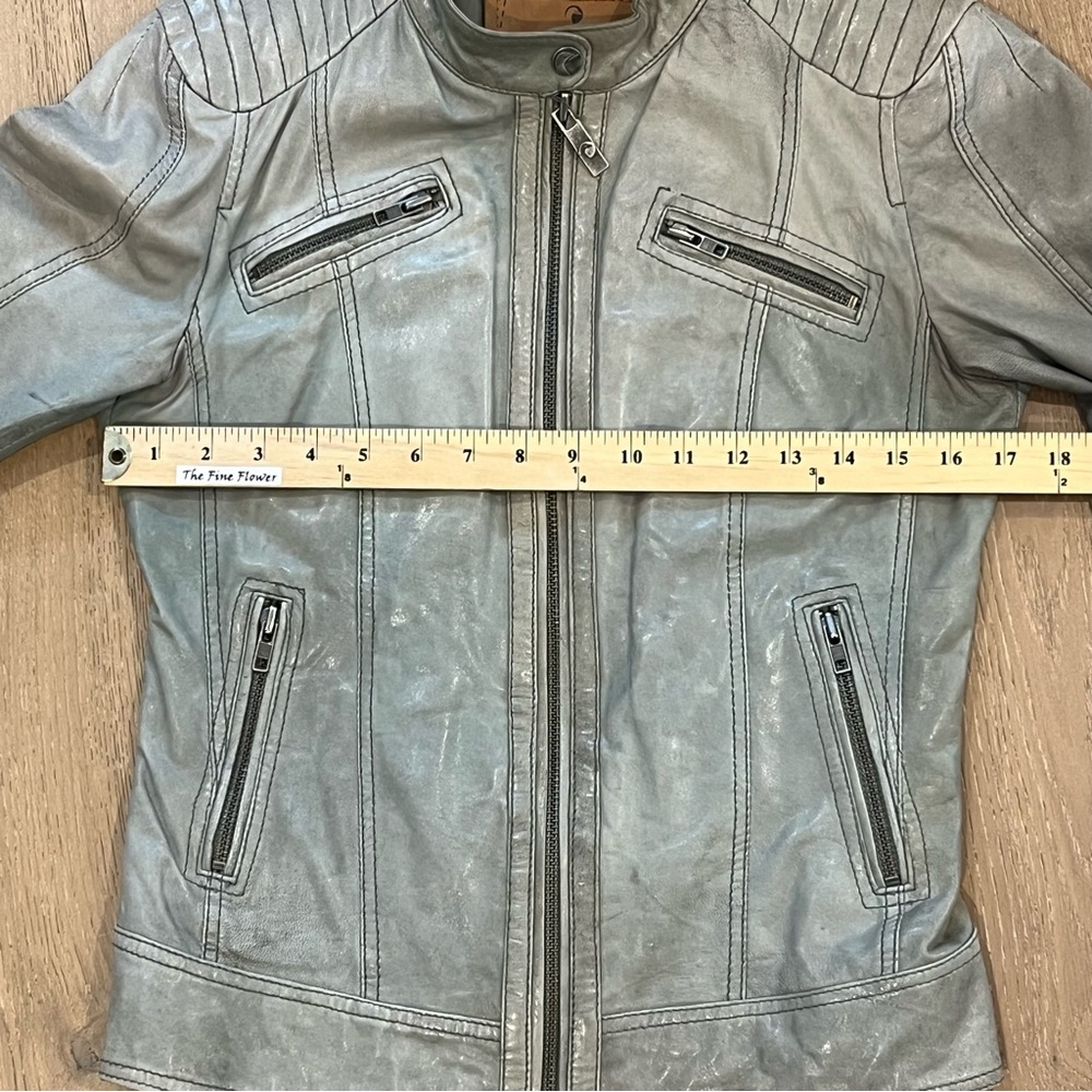 Goosecraft Leather Jacket 017 Pale Olive Green 94-2186543 Moto Blogger Trend - Picture 10 of 14